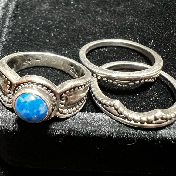 Beautiful Sterling silver three set ring with lapiz lazuli - Picture 4 of 13
